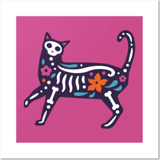 Colorful Day of the Dead Cat | Dia de los Muertos Gato Posters and Art